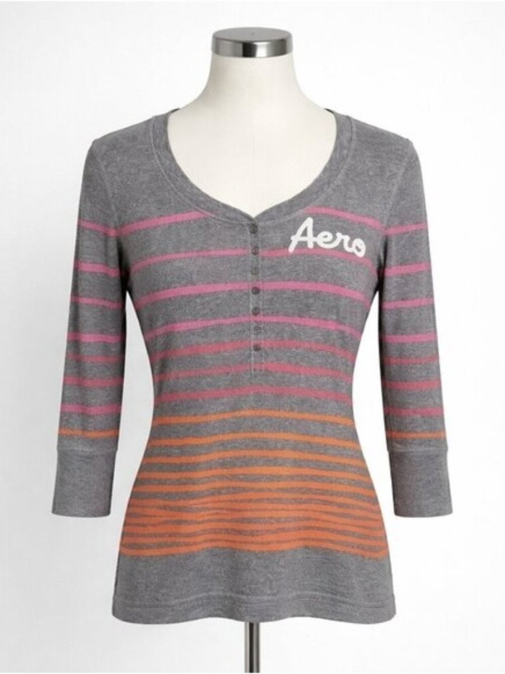 Aeropostale Y2K Striped Long Sleeve Henley